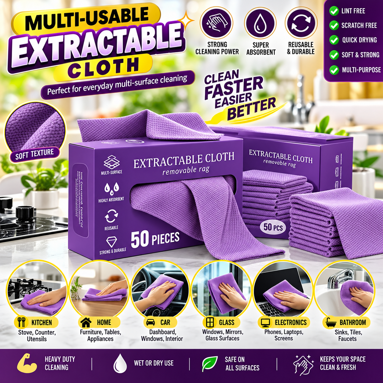 Reusable & multi useful Cleaning Cloths ✨ 50 pieces box
