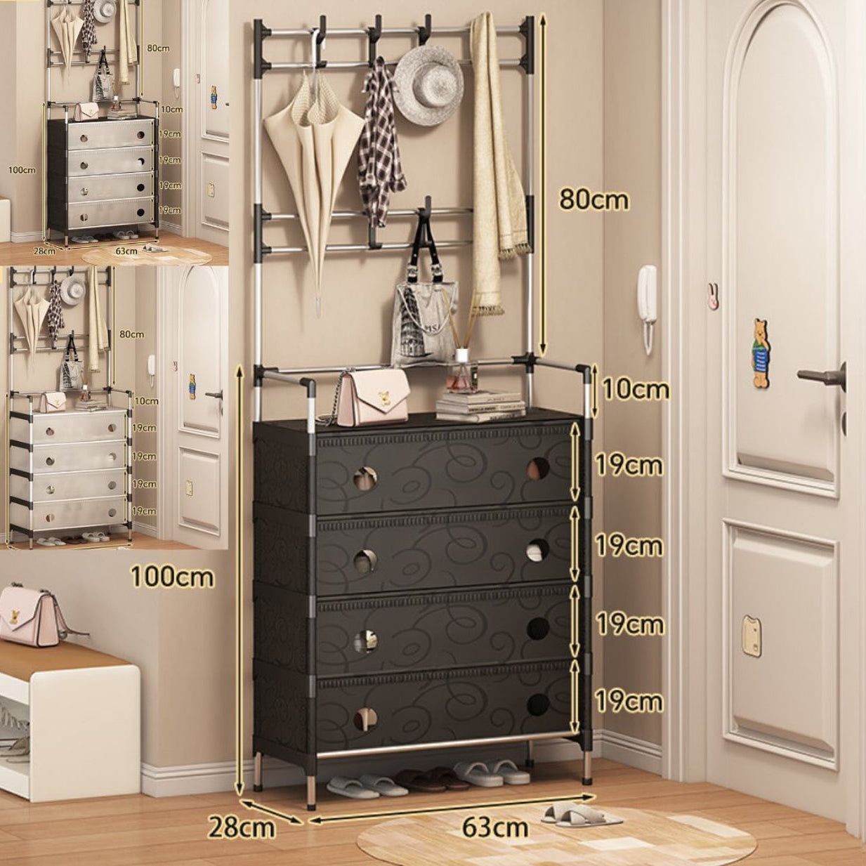 5-Tier Multi-Functional Storage Rack with Coat Hooks