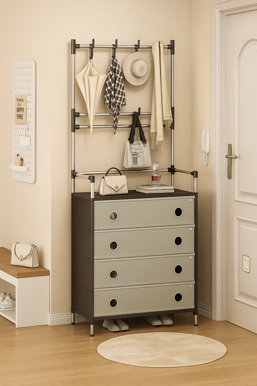 5-Tier Multi-Functional Storage Rack with Coat Hooks