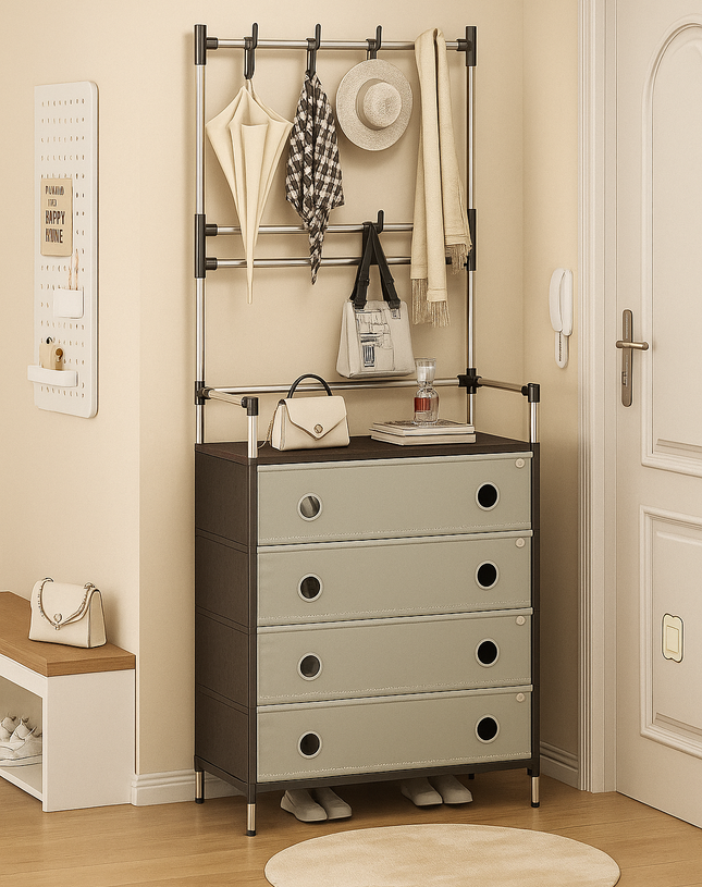 5-Tier Multi-Functional Storage Rack with Coat Hooks