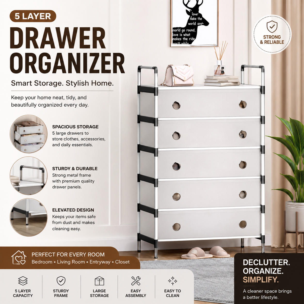 6 Layer Cabinet with 5 Drawers shoe rack