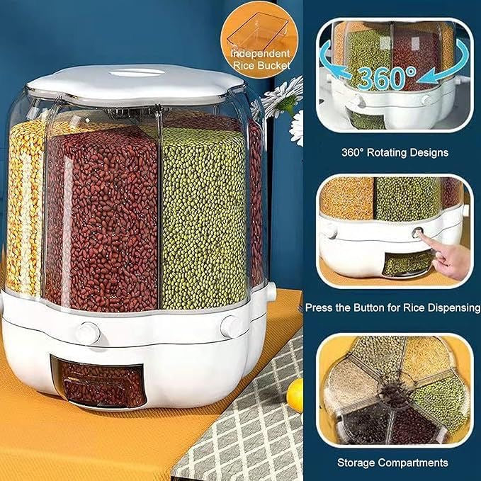Rotating rice & grains dispenser