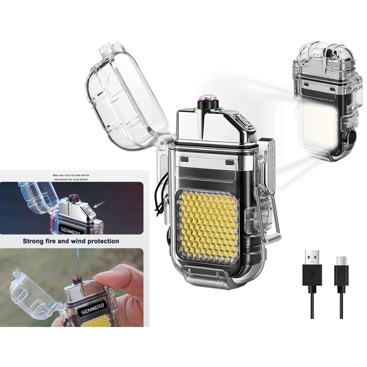 Lighter without gas & flashlight