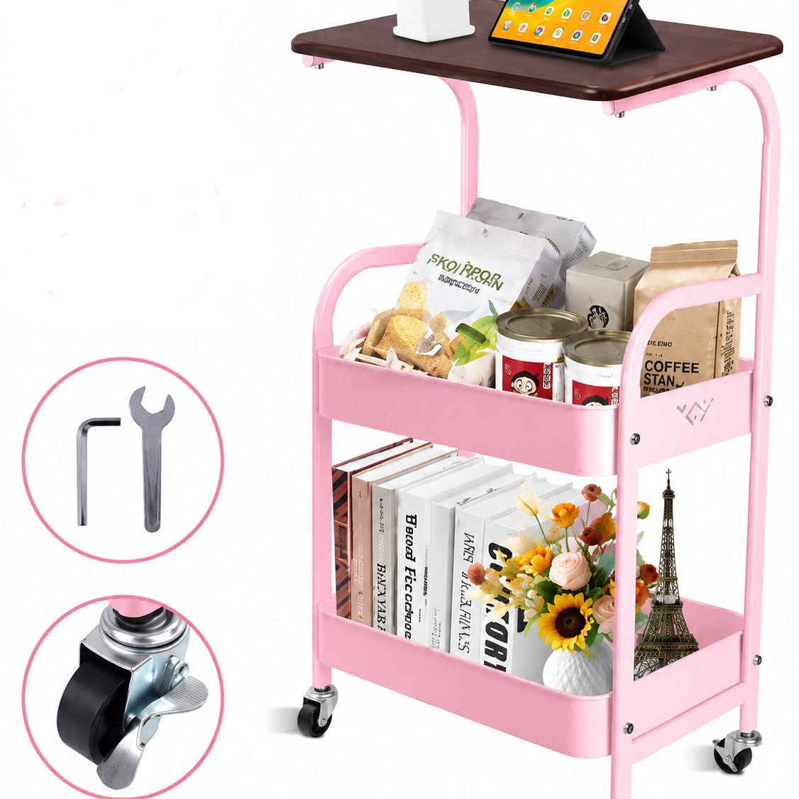 Metal storage trolley with wheel