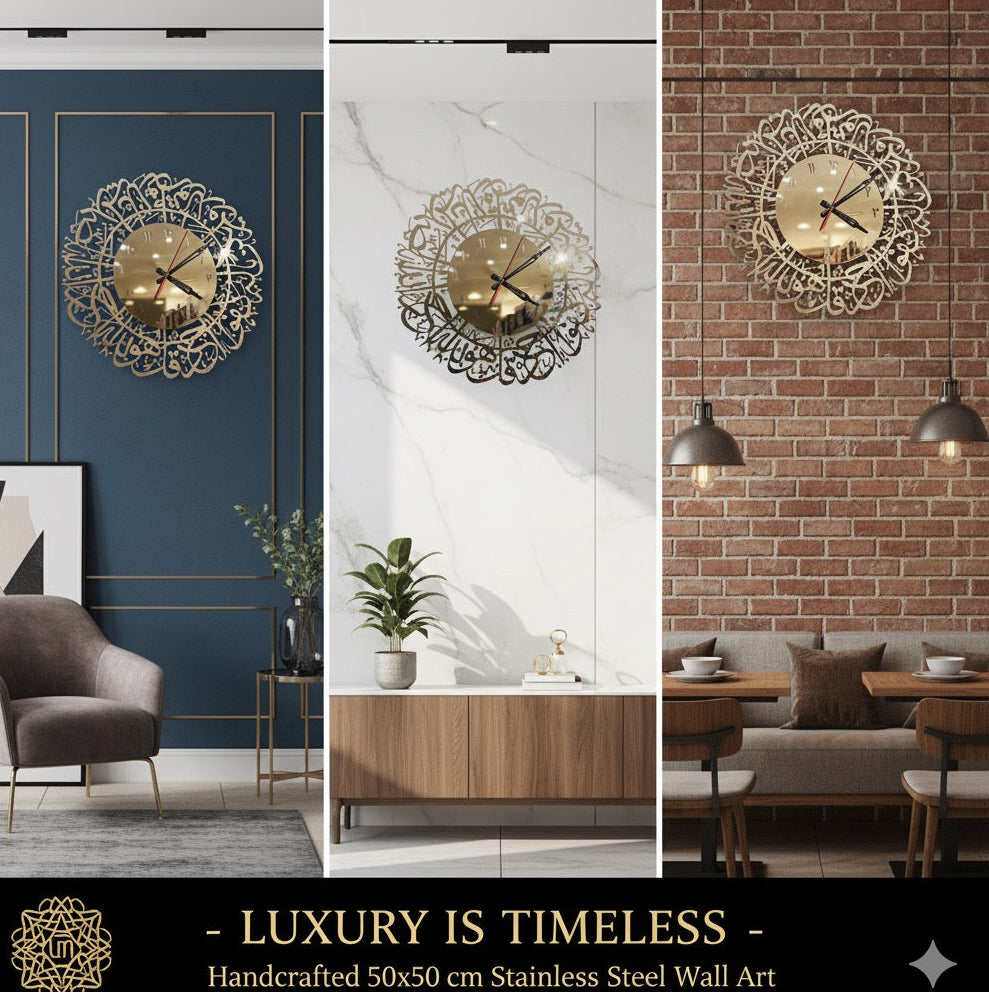 Stainless steel clock and wall art design decor