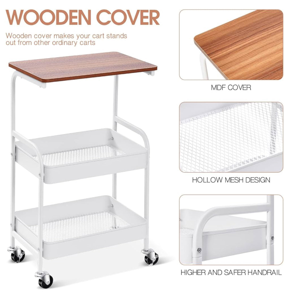 Metal storage trolley with wheel