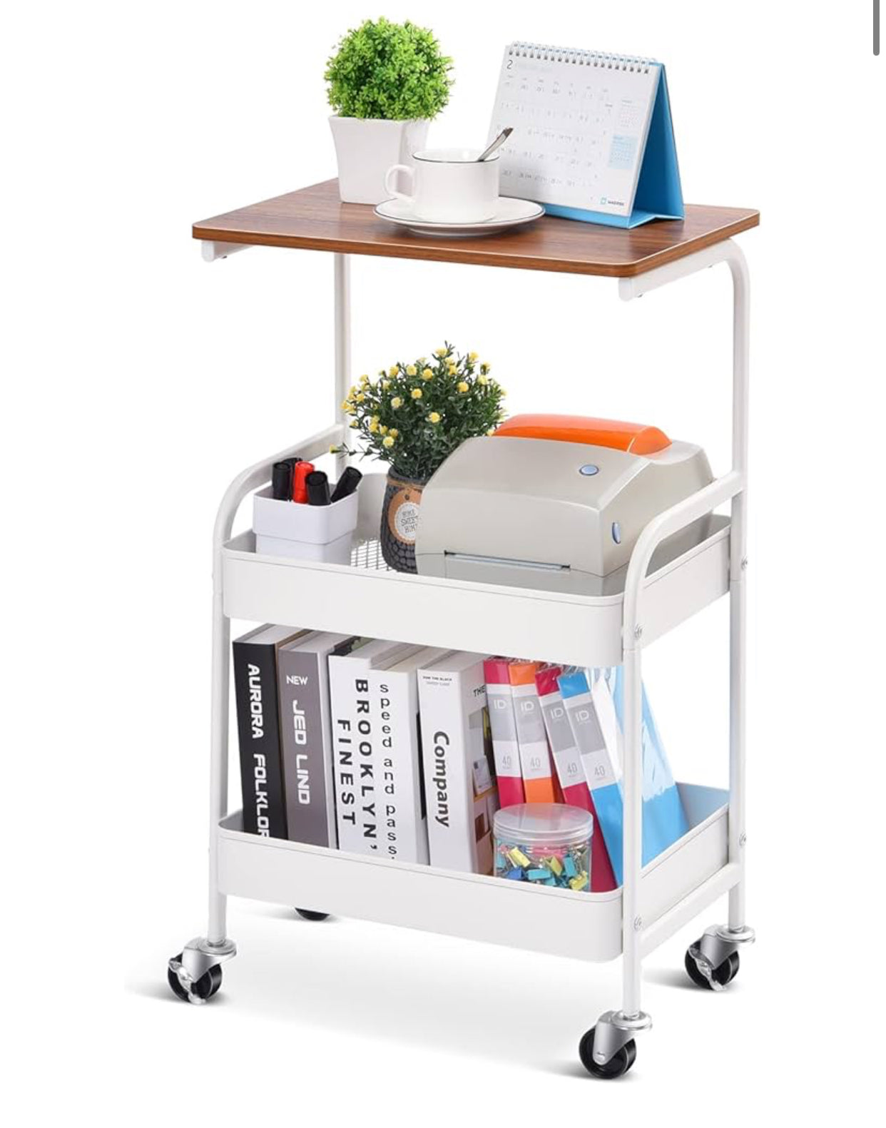 Metal storage trolley with wheel