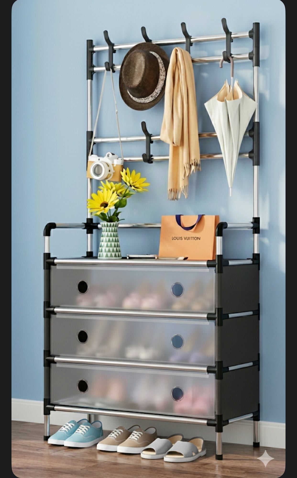 5-Tier Multi-Functional Storage Rack with Coat Hooks
